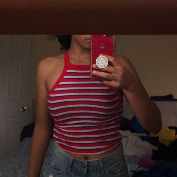 Striped Crop Halter Tank (Cotton On) - Picture 1 of 3